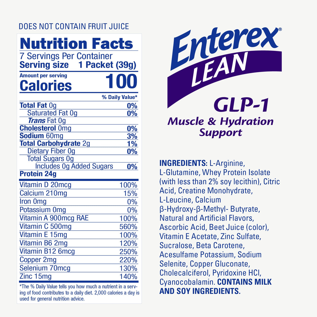 Enterex LEAN GLP-1 Muscle & Hydration Support Powder, Fruit Punch (7 Packets)