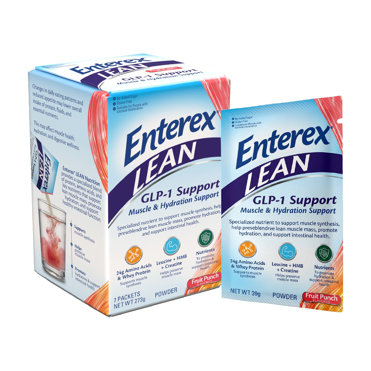 Enterex LEAN GLP-1 Muscle & Hydration Support Powder, Fruit Punch (7 Packets)