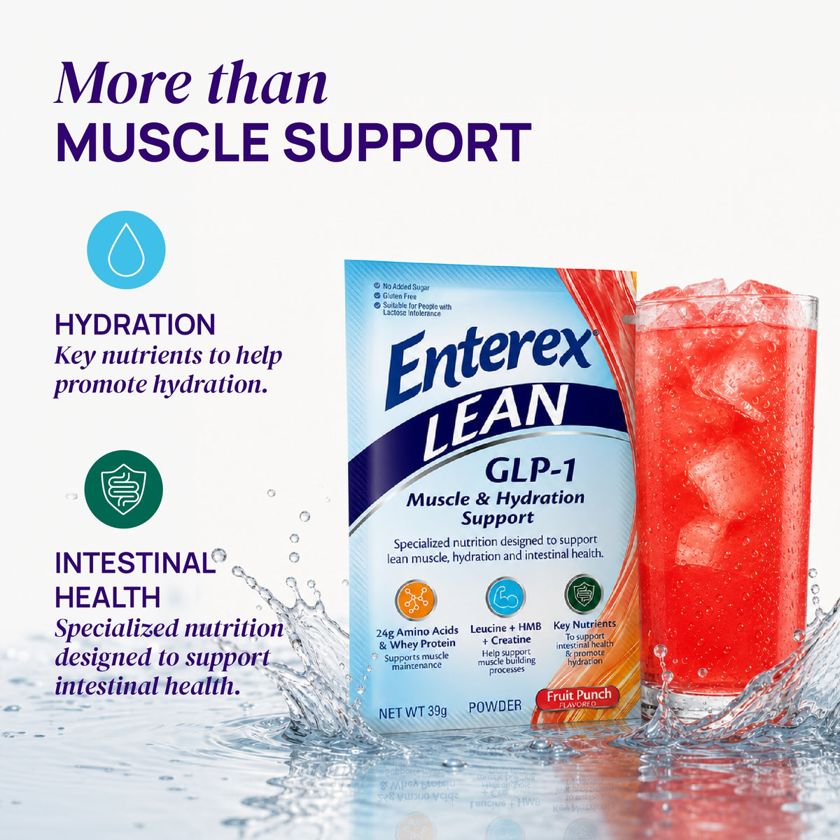Enterex LEAN GLP-1 Muscle & Hydration Support Powder, Fruit Punch (7 Packets)