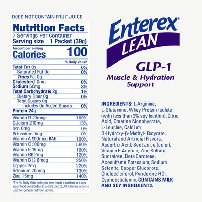 Enterex LEAN GLP-1 Muscle & Hydration Support Powder, Fruit Punch (7 Packets)