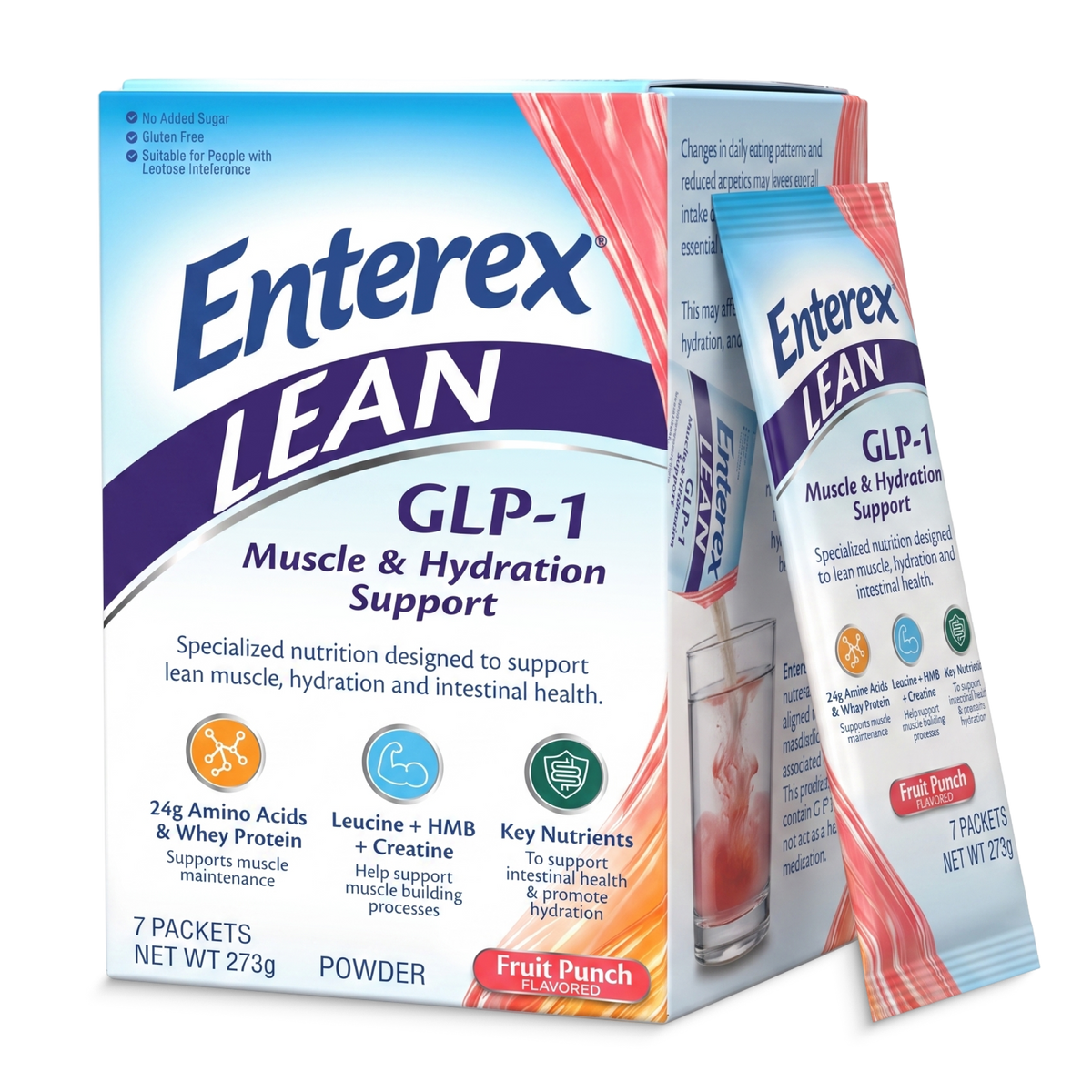 Enterex LEAN GLP-1 Muscle & Hydration Support Powder, Fruit Punch (7 Packets)