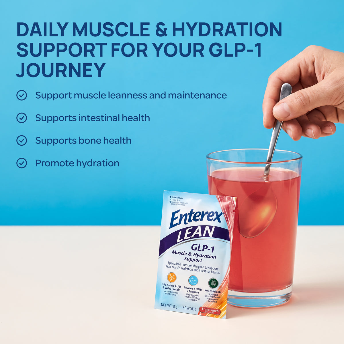 Enterex LEAN GLP-1 Muscle & Hydration Support Powder, Fruit Punch (7 Packets)